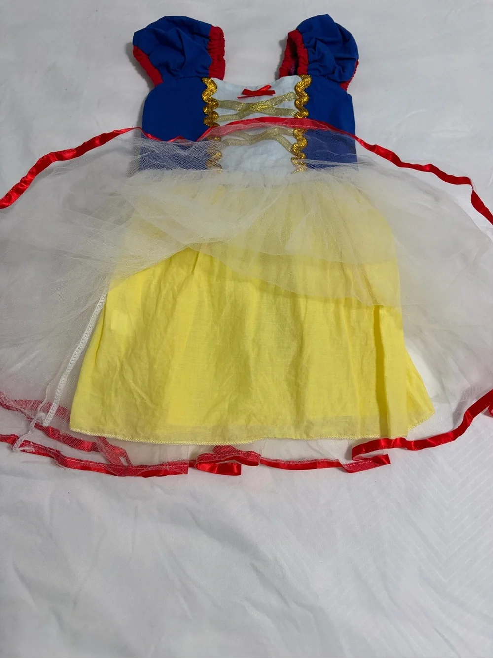 Snow White Classic Blue and Yellow Princess Kids Costume with Red Accents